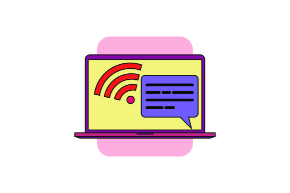 Cute Laptop Icon Message Color Outline for Embroidery Projects