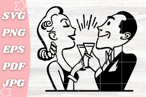 Retro Couple Toasting Graphics for Crafts and Commercial Projects